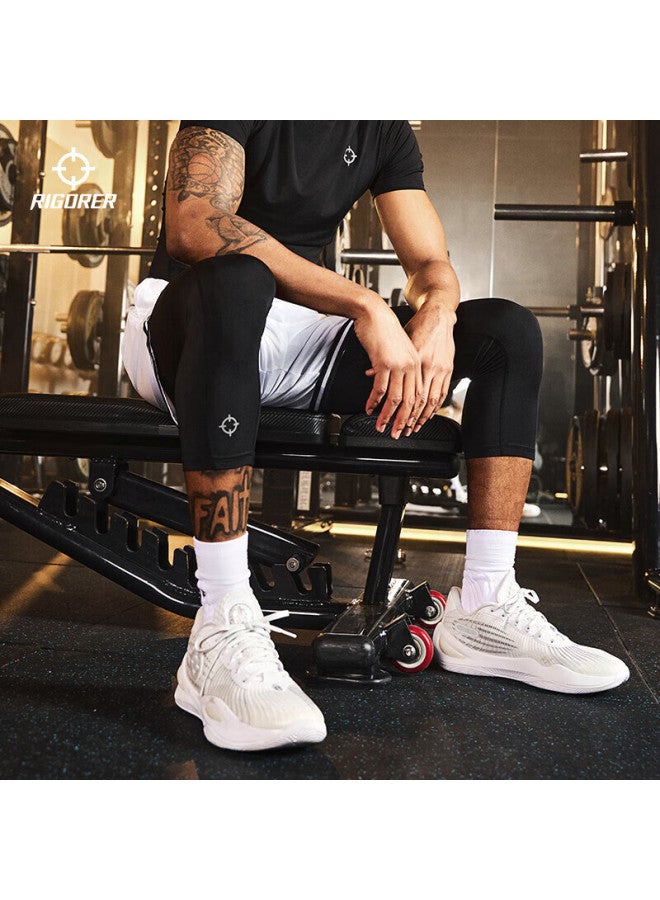 RIGORER  7/8 Compression Pants, Sports Training, Sweat-Wicking, Breathable, Elastic Fitness Pants, Z121211403, Pure Black, L - Image 5