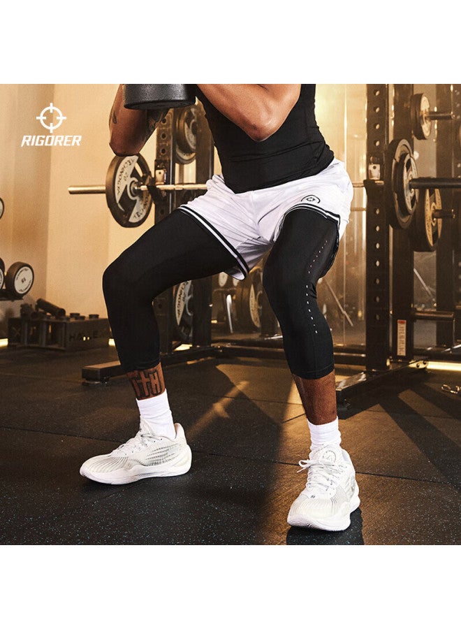RIGORER  7/8 Compression Pants, Sports Training, Sweat-Wicking, Breathable, Elastic Fitness Pants, Z121211403, Pure Black, L - Image 4