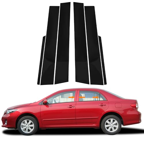 Bilisin Door Pillar Posts Trim Kit Compatible with Toyota Corolla 2009-2013 Exterior Accessories, Anti Scratched Glossy Black Center Side Window Molding Cover Stickers (6Pcs) - Image 1