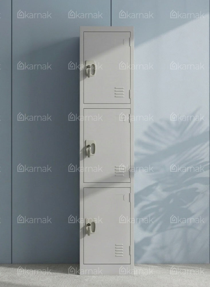 Karnak Alvora 3 Door Steel Locker Cabinet with Shelves Secure Storage for Home Office School - Image 3