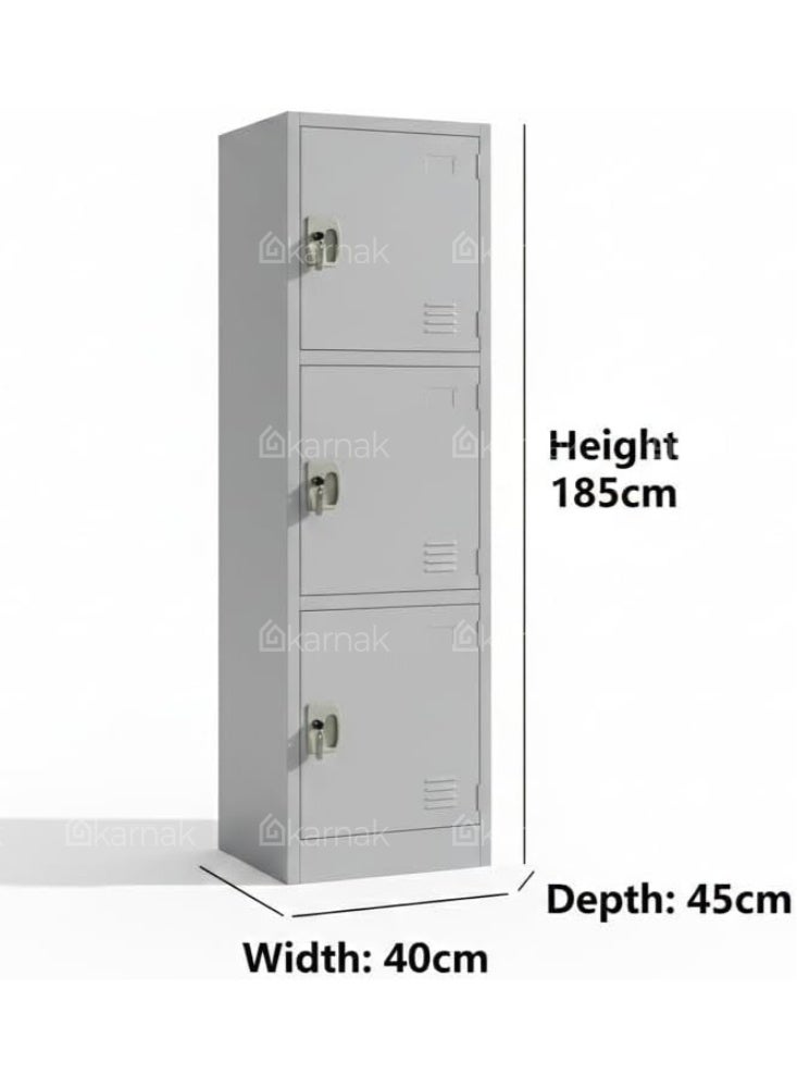 Karnak Alvora 3 Door Steel Locker Cabinet with Shelves Secure Storage for Home Office School - Image 2