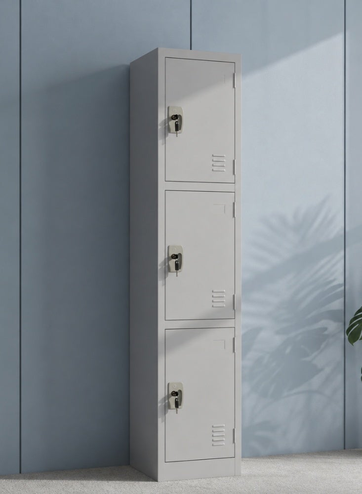 Karnak Alvora 3 Door Steel Locker Cabinet with Shelves Secure Storage for Home Office School - Image 1