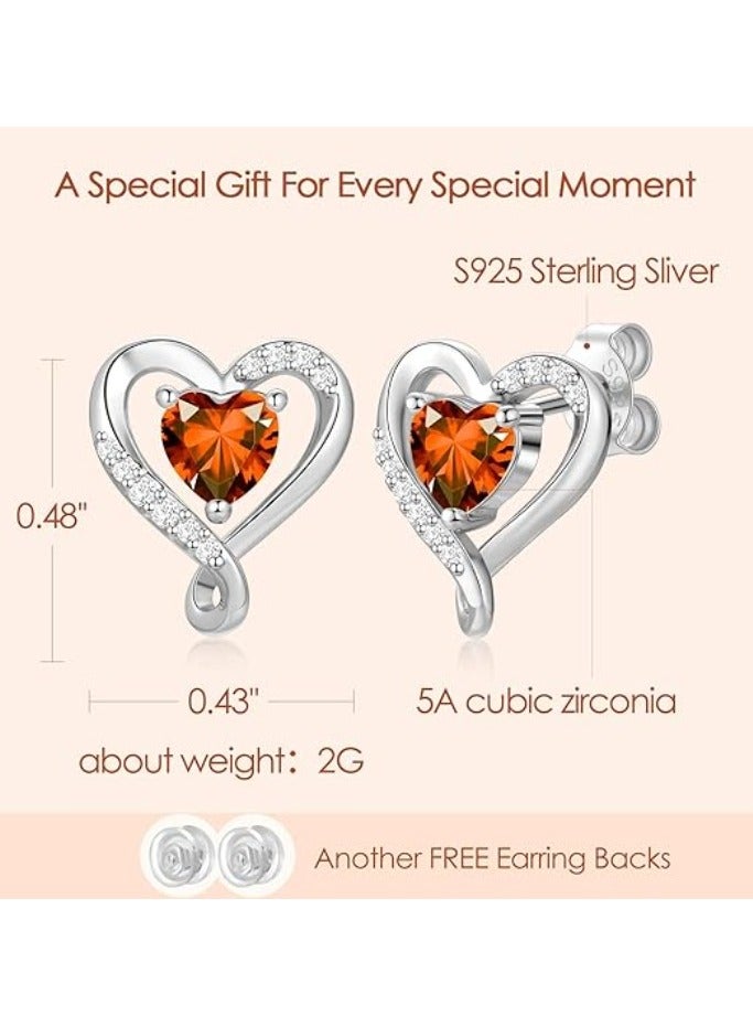 Zifeel Earrings for Women - S925 Sterling Silver Birthstone Heart Studs Earring for Girlfriend, Wife – Anniversary, Birthday ,Valentines Day, Mother’s Day, Gifts Jewellery for Women. - Image 3