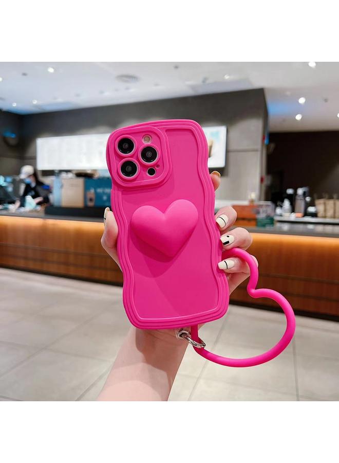 اس-توب جراب لهاتف iPhone 14 Pro Max مصنوع من السيليكون بتصميم قلب ثلاثي الأبعاد مع سوار معصم - Image 1