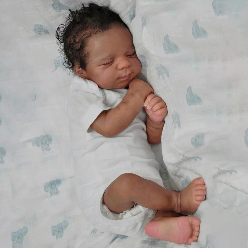 Zero Pam Black Reborn Baby Dolls Boy 18 in Realistic Baby Doll African American Newborn Baby Silicone Baby Doll Black Reborn Dolls Cloth Body with Accessories - Image 2