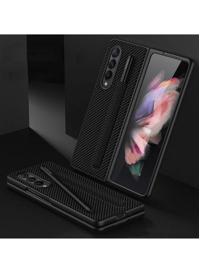 Generic Case Compatible with Samsung Galaxy Z Fold 3 Case Leather Holder Phone Case with S Pen Holder Cover Designed for Galaxy Z Fold 3 5G 