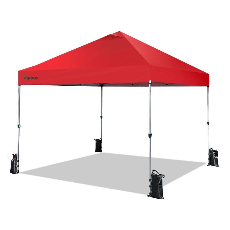 Ugaoo Ugaoo 10x10 PopUp GazeboCanopy Tent with One Push Setup Easy Outdoor Sun Shade for Events Parties Camping Gazebo with STONGo Cover Bag Silver Coated Top Red  - Image 1