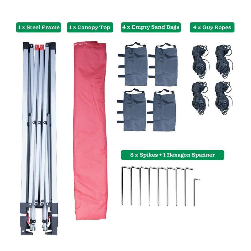 Ugaoo Ugaoo 10x10 PopUp GazeboCanopy Tent with One Push Setup Easy Outdoor Sun Shade for Events Parties Camping Gazebo with STONGo Cover Bag Silver Coated Top Red  - Image 5