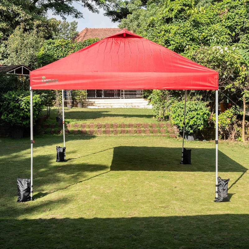 Ugaoo Ugaoo 10x10 PopUp GazeboCanopy Tent with One Push Setup Easy Outdoor Sun Shade for Events Parties Camping Gazebo with STONGo Cover Bag Silver Coated Top Red  - Image 2