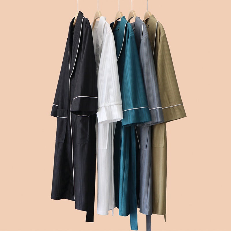 New Absorbent Nightgown For Men In , Cool And Thin Couple Bathrobe, Summer Mid-Length Dressing Gown, Bathrobe For Women - Image 2