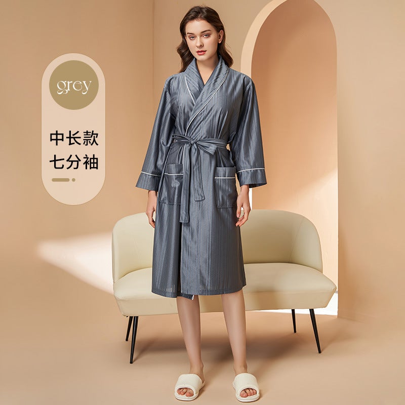 New Absorbent Nightgown For Men In , Cool And Thin Couple Bathrobe, Summer Mid-Length Dressing Gown, Bathrobe For Women - Image 1