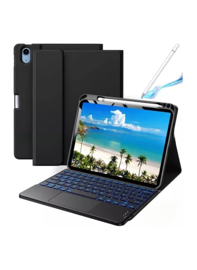 Backlit Keyboard Case for iPad 11th Generation (A16) 11-inch (2025), Leather Case with Pencil Holder and Pencil, Detachable Wireless Trackpad Keyboard