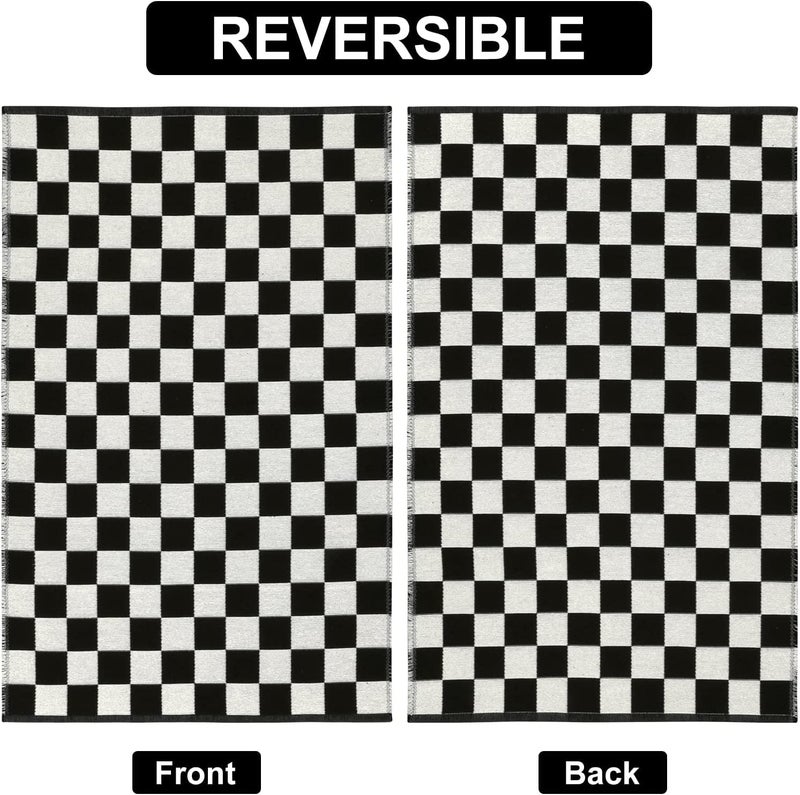 Seavish Checkered Rug, 5x8 Ft Black and White Rug, Retro Moroccan Checkerboard Rugs, Lightweight Outdoor Washable Area Rug, Rustic Floor Carpet Decor for Living Room Bedroom Dining Room Patio - Image 5