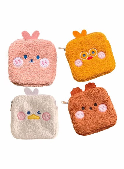 4 Pcs Sanitary Napkin Bag Cartoon Plush Tampons Storage Bag Nursing Pad Pouch Organizer Coin Purse for Women Girls