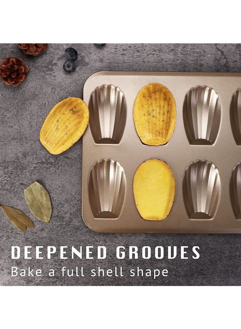 Arabest Nonstick Bakeware 2-Pack 12-Cavity Heavy Duty Cookie Trays, Oven Safe, Warp Resistant Crust Shape Mold Cake Pans, Champagne Gold - Image 3