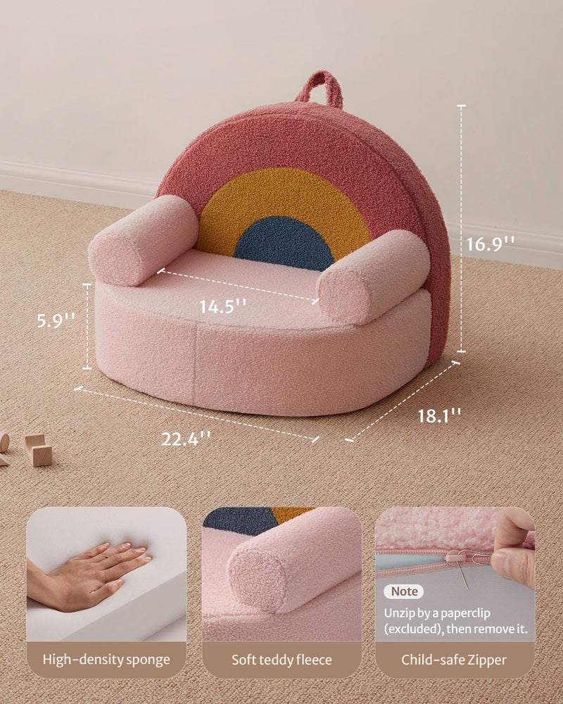 Blissful Diary Toddler Chair, Snuggly Soft Kids Sofa Chair, Supportive Toddler Couch for Boys and Girls, Kids Furniture for Baby Gift, Blush Pink Rainbow - Image 3
