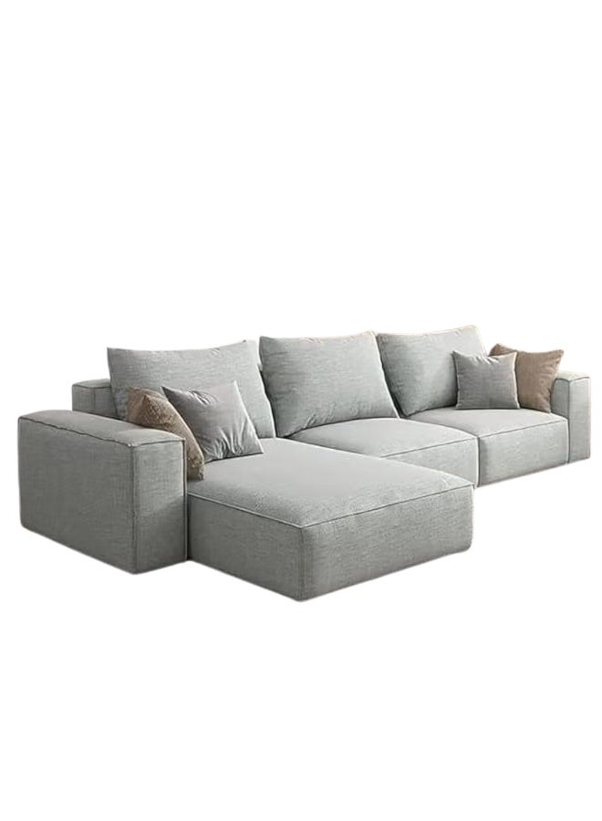 Al Zakharef Furniture Rabeena L-Shape Linen Fabric Corner Sofa Set – Luxury Sectional Couch for Living Room with Strong Wood Frame & Free Pillows – Modern L-Shape Sofa Color Light Grey- Right Side - Image 4