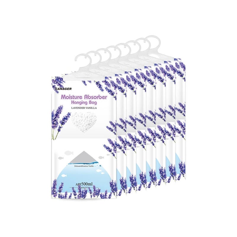 CANAGER Hanging Moisture Absorber Lavender Vanilla Moistureproof Hanging BagDehumidifier Bag 8 packs Hanging Closet Dehumidifier Bags Moisture Absorb 125 oz