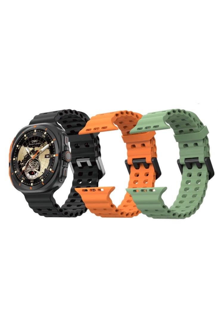 Modio SM05 Smartwatch with HD Calling Sim Card Support With 3 Pair Straps Charging Cable Designed for Men Black - Image 2