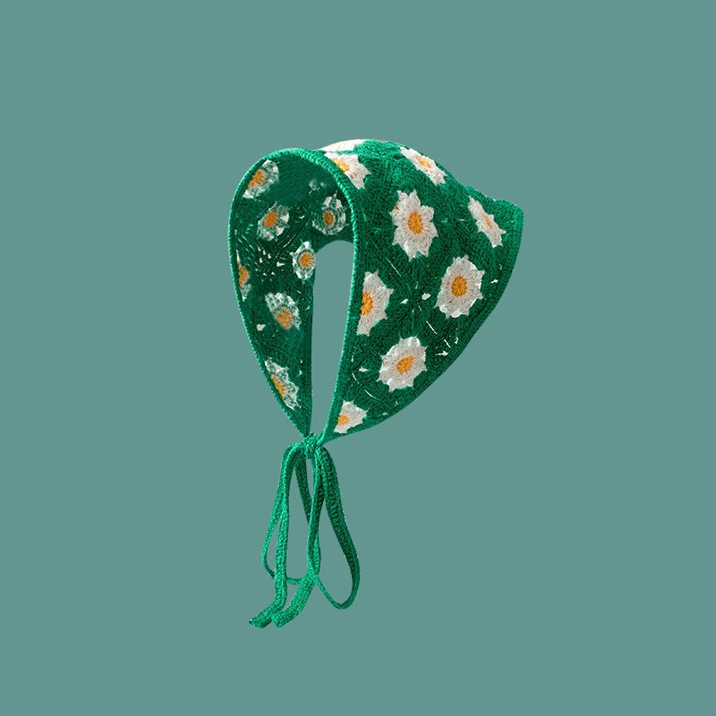 Generic French Knit Triangle Scarf Daisy Bandana Summer Sun Protection Dark Green Straight Edge Small Zou Ju