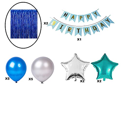 Crackles Happy Birthday Balloons Decoration Items Combo Kit Blue & Silver- 17 Pcs for Kids and adults, multi, Large (P-HBBS-230-IP) - Image 2