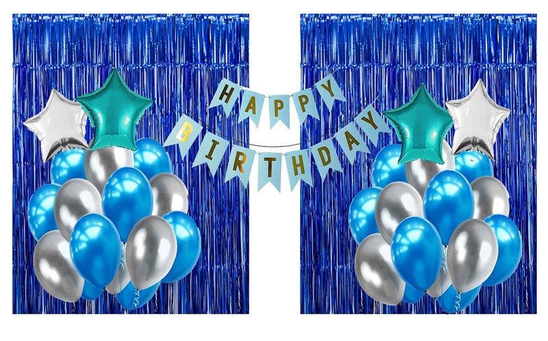Crackles Happy Birthday Balloons Decoration Items Combo Kit Blue & Silver- 17 Pcs for Kids and adults, multi, Large (P-HBBS-230-IP) - Image 5