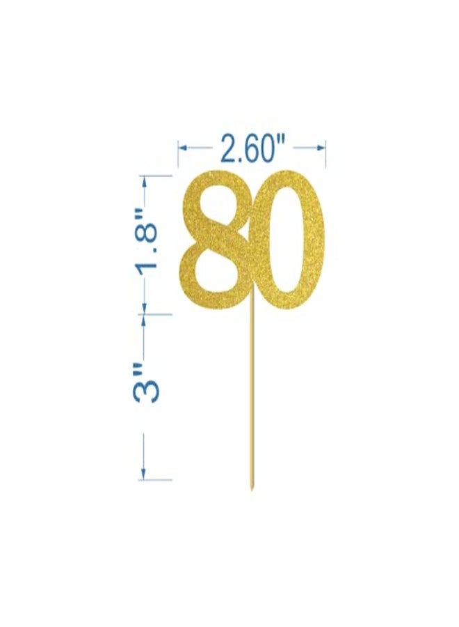 SVM CRAFT® 30 pcs 80th Cupcake Toppers Gold Glitter Number80 Cake Picks for Birthday Anniversary Party Decoration - Image 3