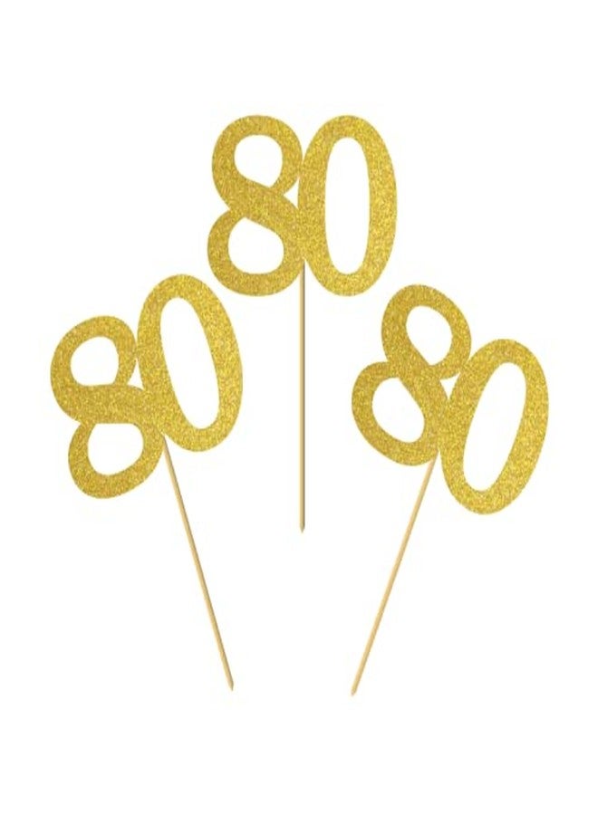 SVM CRAFT® 30 pcs 80th Cupcake Toppers Gold Glitter Number80 Cake Picks for Birthday Anniversary Party Decoration - Image 2