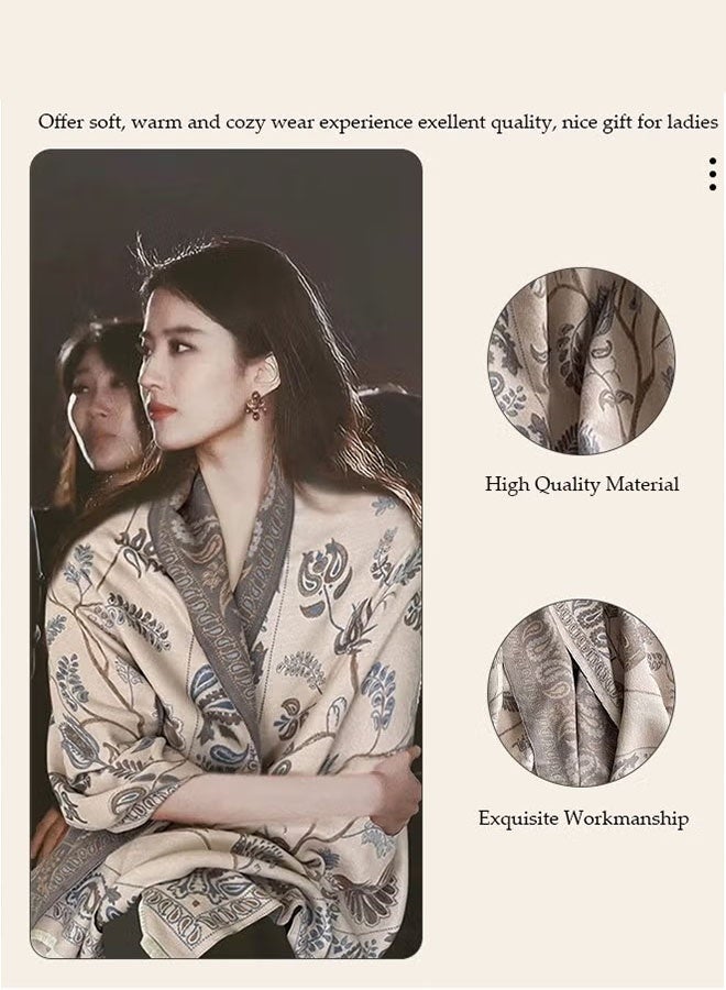 إيليلي شال نسائي ثنائي اللون، شال كشمير 60 × 185 سم، وشاح لفستان السهرة، بطانية وشاح محبوكة سميكة ودافئة للشتاء، رداء بونشو مفتوح من الأمام للسفر وحفلات الزفاف والمنزل والمكتب - Image 2