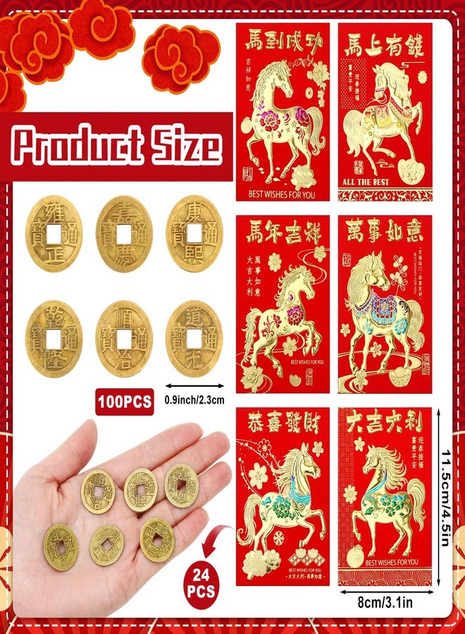مجموعة جولميلون المكونة من 24 ظرفًا أحمرًا و100 قطعة من العملات المعدنية المحظوظة بمناسبة رأس السنة الصينية، أظرف رأس السنة القمرية للهدايا والاحتفالات - Image 2