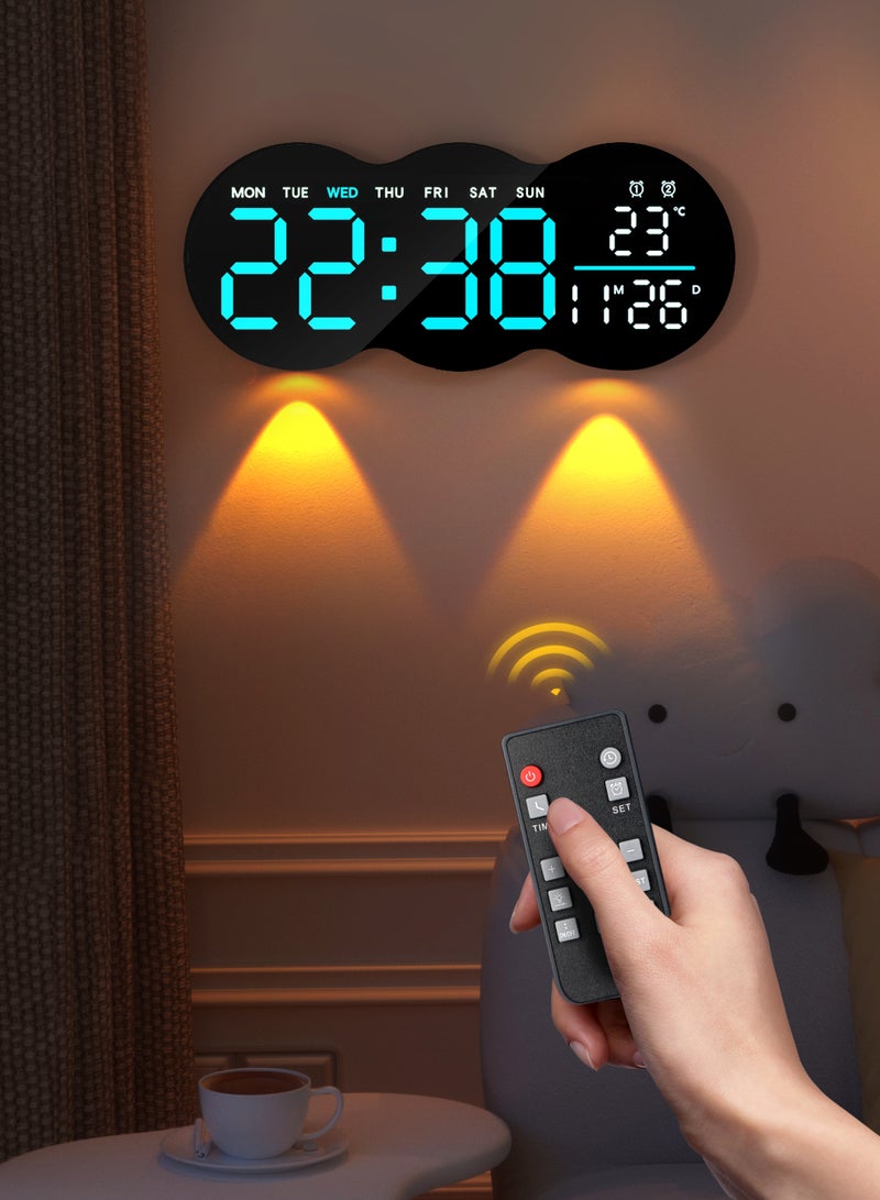 Necomi Digital Wall Clock, Remote Controll, 2 Alarms, LED Display, Auto DST, Temperature, Night Light for Living Room, Bedroom, Study, Mounted or Stand (Must be Plugged in to Work) - Image 1