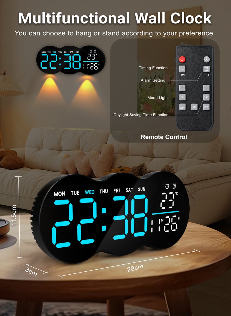 Necomi Digital Wall Clock, Remote Controll, 2 Alarms, LED Display, Auto DST, Temperature, Night Light for Living Room, Bedroom, Study, Mounted or Stand (Must be Plugged in to Work) - Image 4