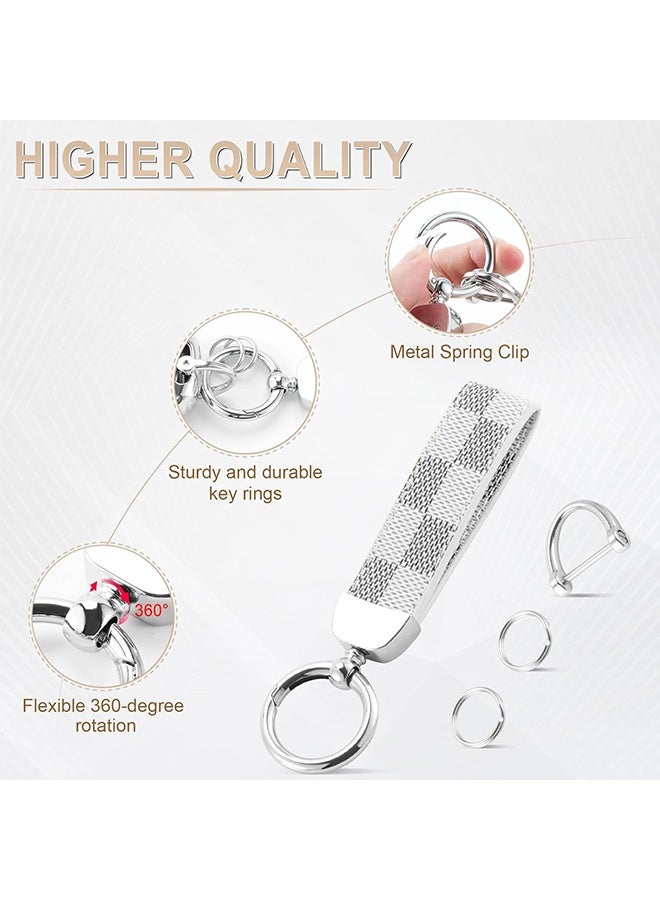 دبليو أف أف أو سلسلة مفاتيح معدنية من جلد PU للسيارة - سلسلة مفاتيح السيارة الإبداعية مع حلقة D مضادة للضياع و 2 حلقة مفاتيح - حلقة من سبائك الزنك من الجلد المنقوشة 360 درجة الدورية - سوار معصم عالمي للسيارة - حقيبة مدرسية رئيسية قلادة زخرفة السيارة - أرسل مفك براغي - أبيض / فضي - Image 4