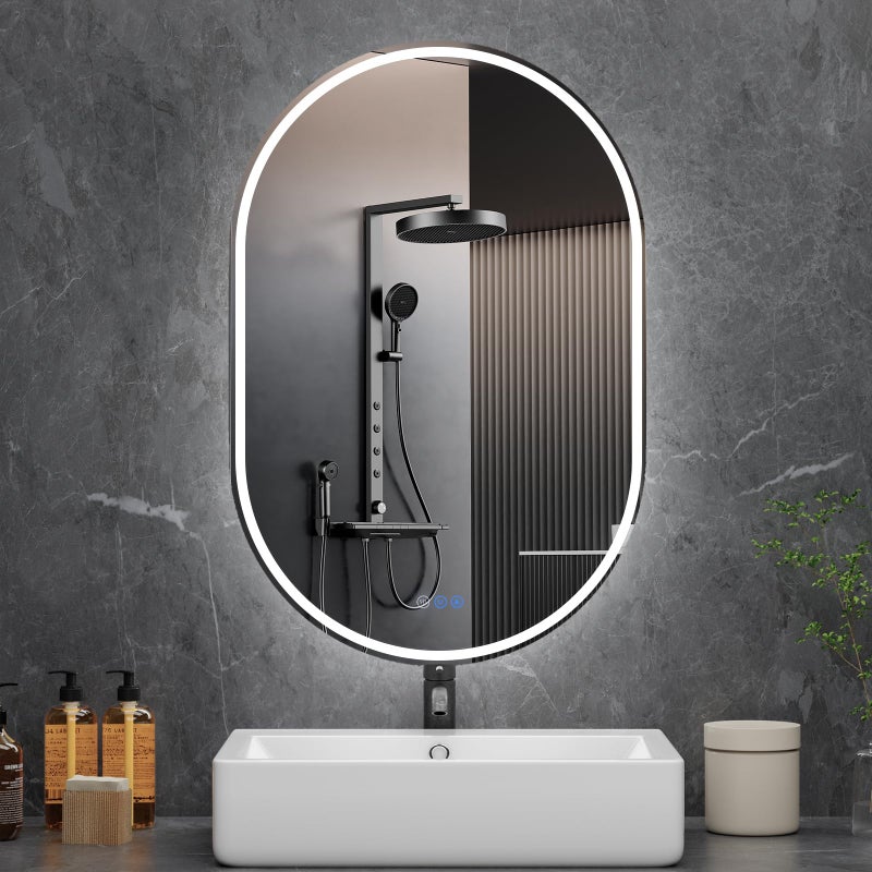 WISSMIELS Oval LED Bathroom Mirror, 28"x 48" Frameless LED Mirror with Front Light and Backlit, Anti-Fog, Dimmable Modern Wall Mounted Lighted Mirrorï¼ŒPill-Shaped Smart Mirror Bathroom - Image 1