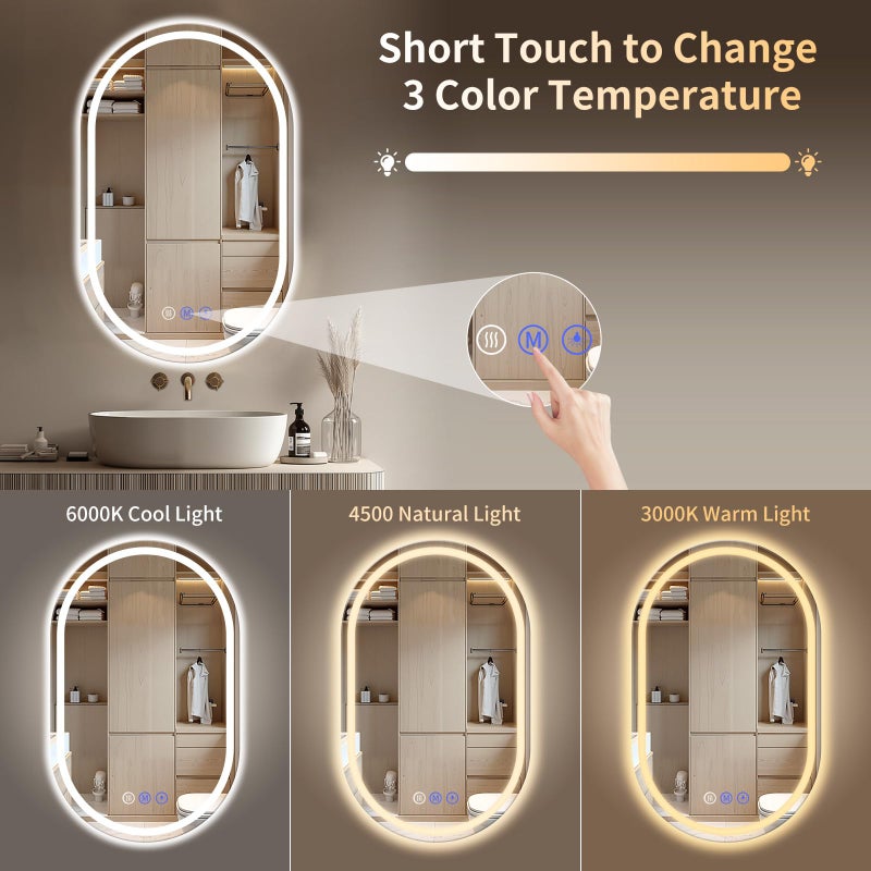 WISSMIELS Oval LED Bathroom Mirror, 28"x 48" Frameless LED Mirror with Front Light and Backlit, Anti-Fog, Dimmable Modern Wall Mounted Lighted Mirrorï¼ŒPill-Shaped Smart Mirror Bathroom - Image 5