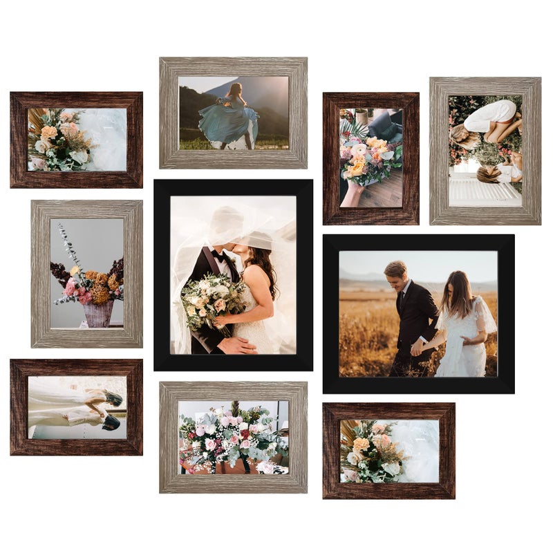 Lucky Life LUCKYLIFE Picture Frames Collage Wall Decor 10Pack Gallery Wall Frame Set with 8x10 5x7 4x6 Frames in 3 Different Finishes