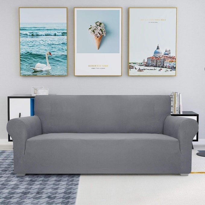 HIGH STRETCH COUCH COVERS FOR 3 CUSHION COUCH 1PIECE EXTRA LARGE SOFA COVERS WITH ELASTIC BOTTOM ANTI SLIP OVERSIZED SOFA SLIPCOVER FURNITURE PROTECTOR FOR PETS XL SOFA LIGHT GRAY