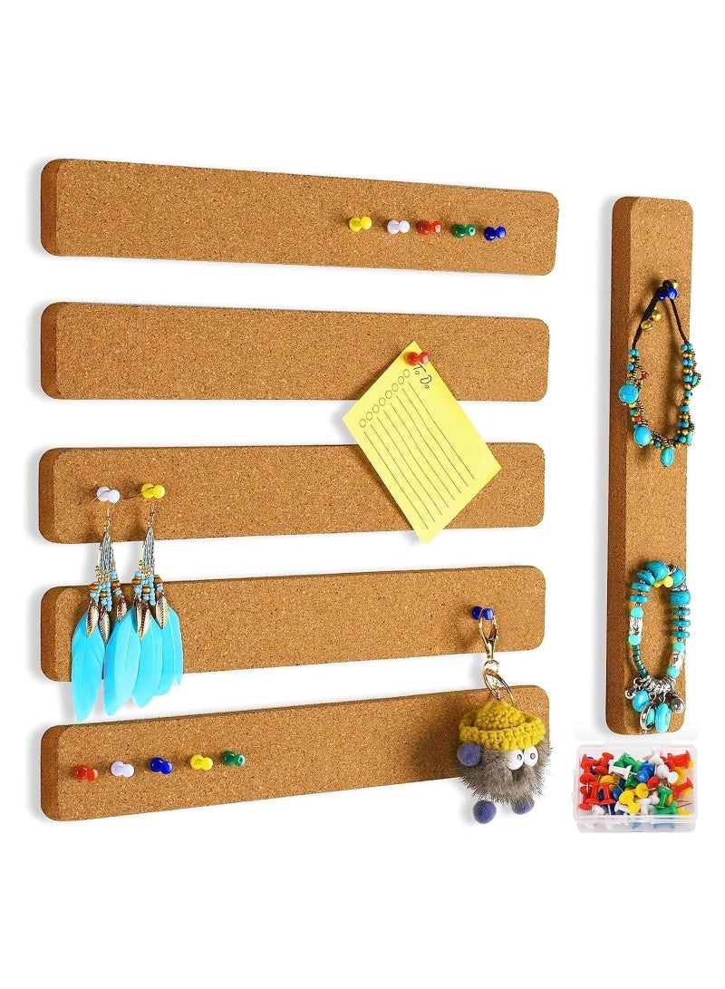 Generic Cork Board Strips 6 Pack Self Adhesive Cork Board Board Strips for Walls Self Adhesive Board Bar Strips Bulletin Board with 50 Push Pins for Paste Notes Photos Schedules  - Image 1