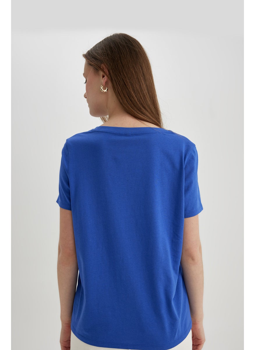 DeFacto Woman Regular Fit V-Neck Combed Cotton T-Shirt  - Image 3