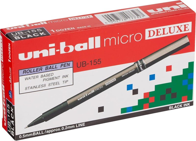 Uniball uni-ball Micro Deluxe Roller Pen Set - Black (Pack of 12) - Image 1