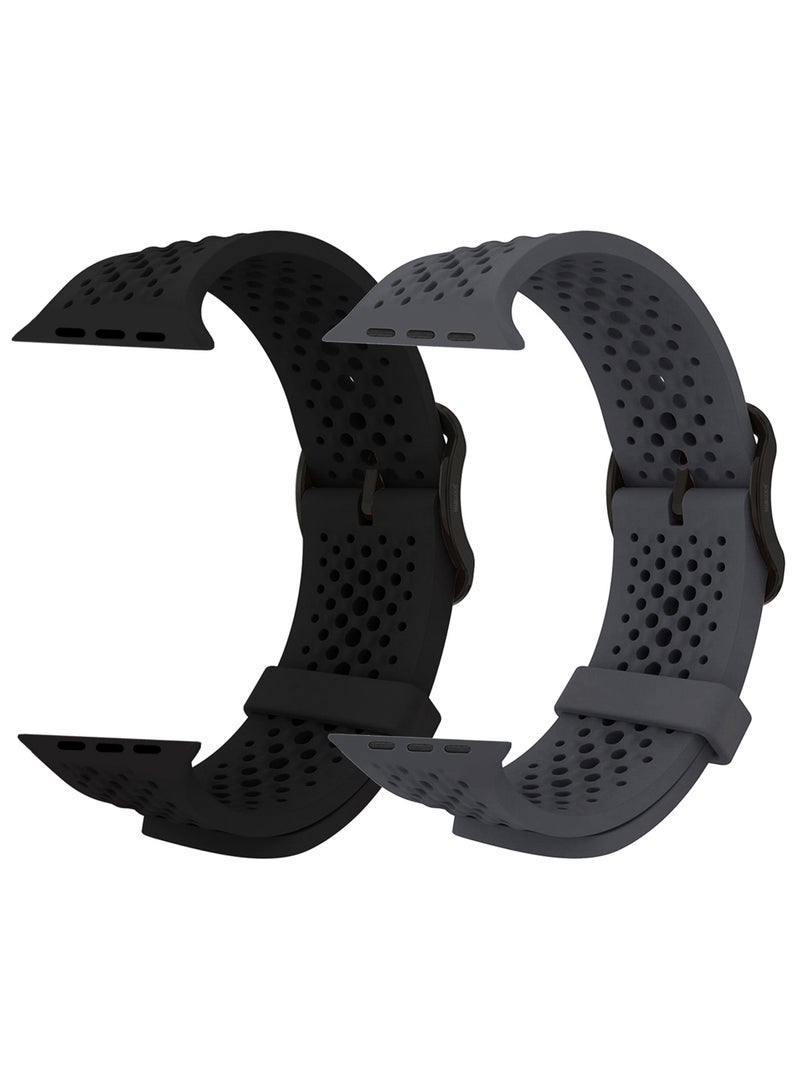 CATANES 2Packs 49mm/45mm/44mm/ Sport Silicone Watch Band Compatible with Apple Watch Series 9/8/7/6/5/4/3/2/1 & SE – Breathable Soft Strap with Buckle - Image 1