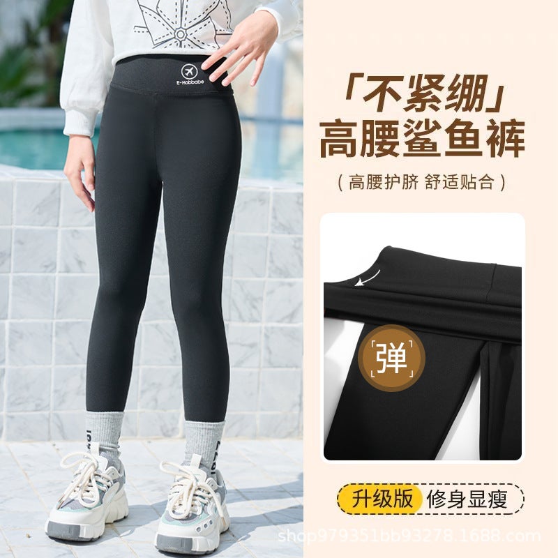 Girls' Barbie Pants, Thin Shark Pants, Medium And Large Children'S Sports Leggings, Nine-Point Pants, High-Waisted Design Suitable For Students To Wear Outside - Image 3
