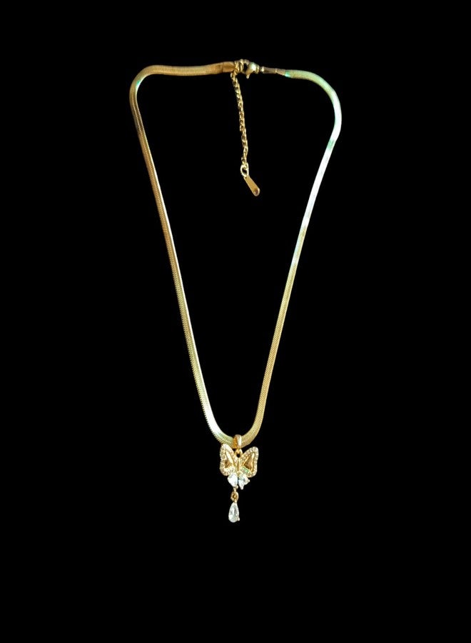 ONE POINT COLLECTIONS Fashion Stylish Chain Pendant Necklace for Women and Girls Winged Butterfly Beauty Bohemian Crystal Choker Necklace (Gold) - Image 2