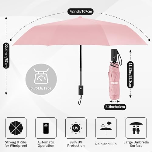 Yoobure Windproof Travel Umbrella - Automatic Umbrellas for Rain, Compact Folding Umbrella with UV Protection, Lightweight Portable Design for Backpack/Walking/Car, Sun & Storm Ready - Image 2