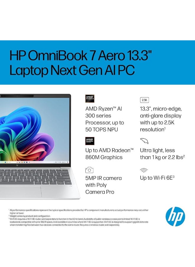 HP لابتوب أومني بوك 7 أيرو (2025) – AMD رايزن AI 5-340 / 13.3 بوصة 2K / 512 جيجابايت SSD / 16 جيجابايت RAM / رسومات مشتركة AMD راديون 840M / ويندوز 11 هوم / فضي جليدي - Image 4