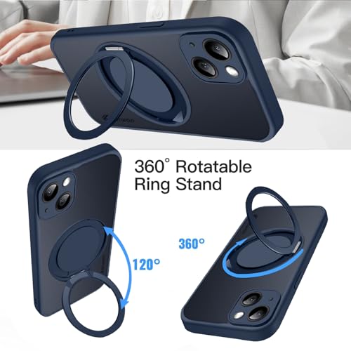 KARWAN Tough Shockproof Armor Back Case Cover Compatible with iPhone 13 with 360 Degree Rotation Magnetic Attraction Ring Holder Heavy Duty Rugged Cover with Magnetic MagEase Wireless Charging (Blue) - Image 3