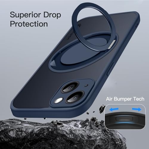 KARWAN Tough Shockproof Armor Back Case Cover Compatible with iPhone 13 with 360 Degree Rotation Magnetic Attraction Ring Holder Heavy Duty Rugged Cover with Magnetic MagEase Wireless Charging (Blue) - Image 4