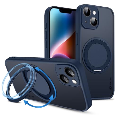 KARWAN Tough Shockproof Armor Back Case Cover Compatible with iPhone 13 with 360 Degree Rotation Magnetic Attraction Ring Holder Heavy Duty Rugged Cover with Magnetic MagEase Wireless Charging (Blue) - Image 1