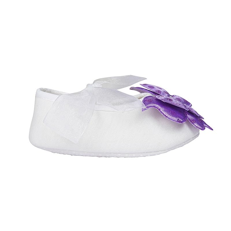 Rsmart Infant New Baby Toddlers Boys and Girls Cotton White Sandal Ribbon Booties With Purple Butterfly Patch [RSM_34] - Image 4