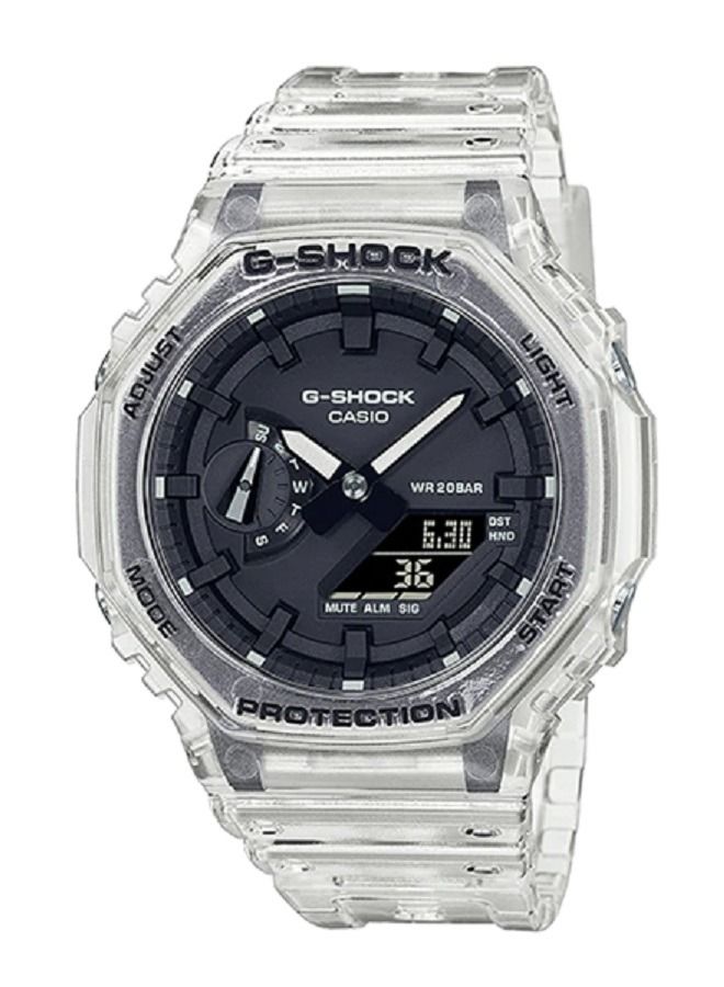 جي شوك ساعة كاسيو الرجالية جي شوك انالوج رقمية سوداء سوار راتنج شفاف GA-2100SKE-7ADR - Image 1
